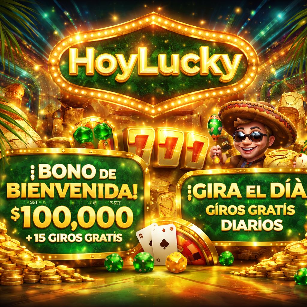 Página de bonos HoyLucky con visuales promocionales brillantes de casino para México